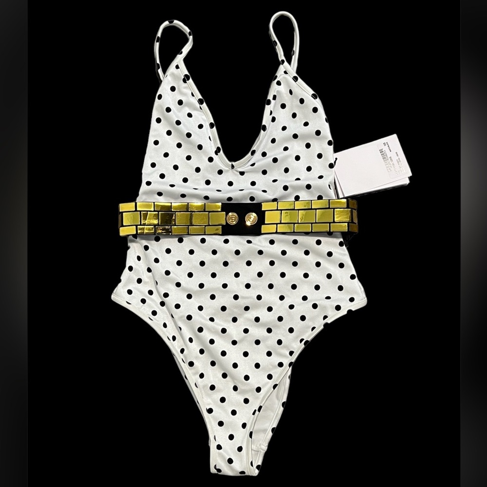 BALMAIN***White Polka Dot One-apiece w/Belt***US 4***$1180